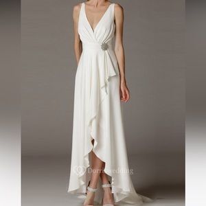 Dorris Wedding High-Low V-Neck Ruched Draped Chiffon Wedding Dress